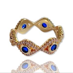 Evil Eye Gold plated Ring with blue rhinestones
